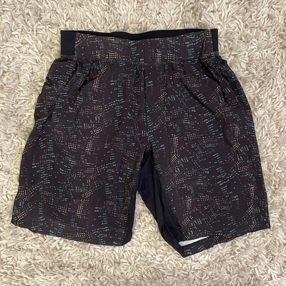 Mens Lululemon workout shorts with compression short liner